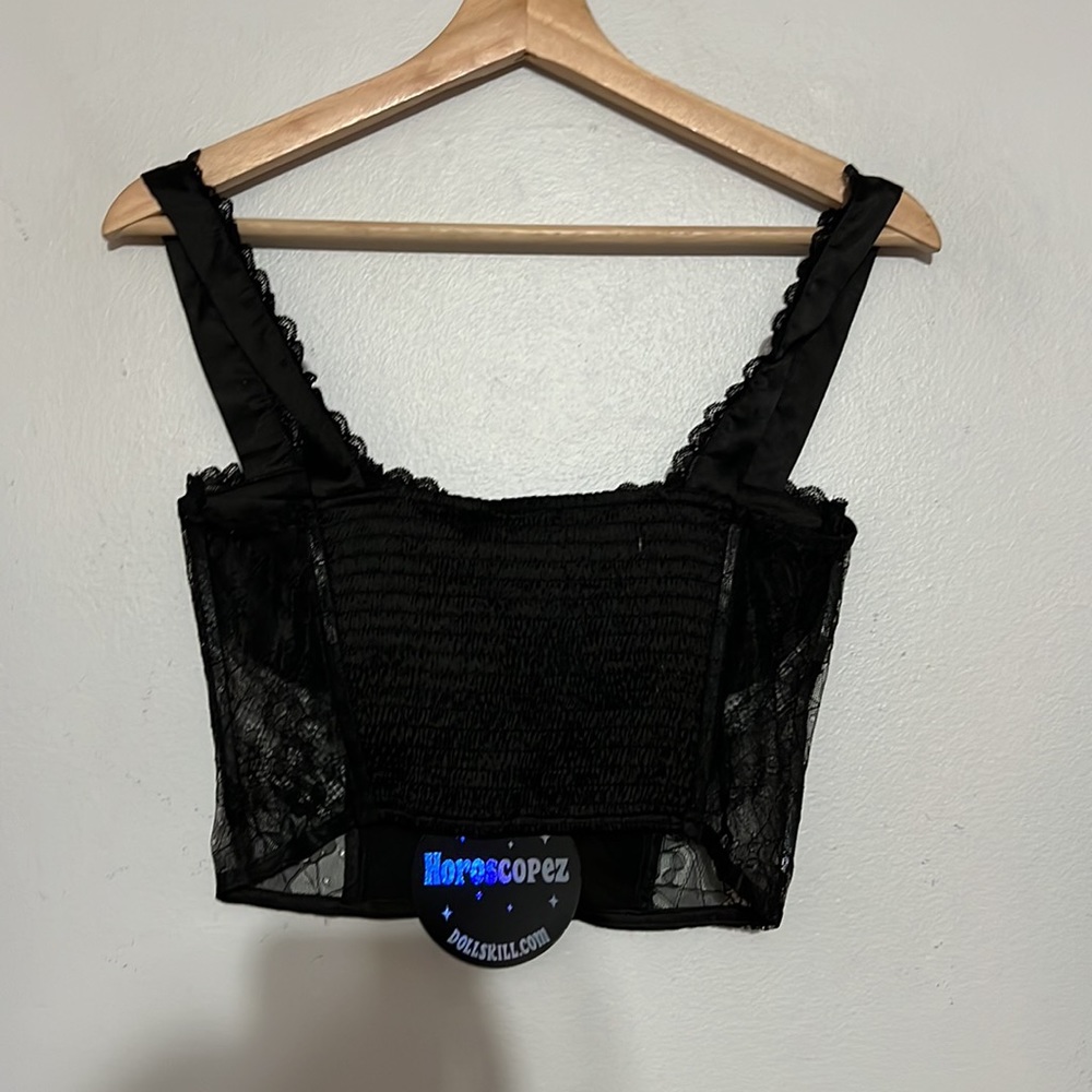 Dolls Kill Horoscopez Pass The Crystals Black Satin Corset Top - Picture 6 of 6